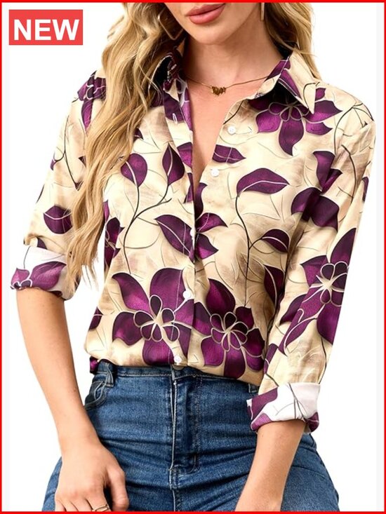 Tops - Women's Silky Button Down Shirt Wrinkle-Resistant Long Sleeve Blouse
